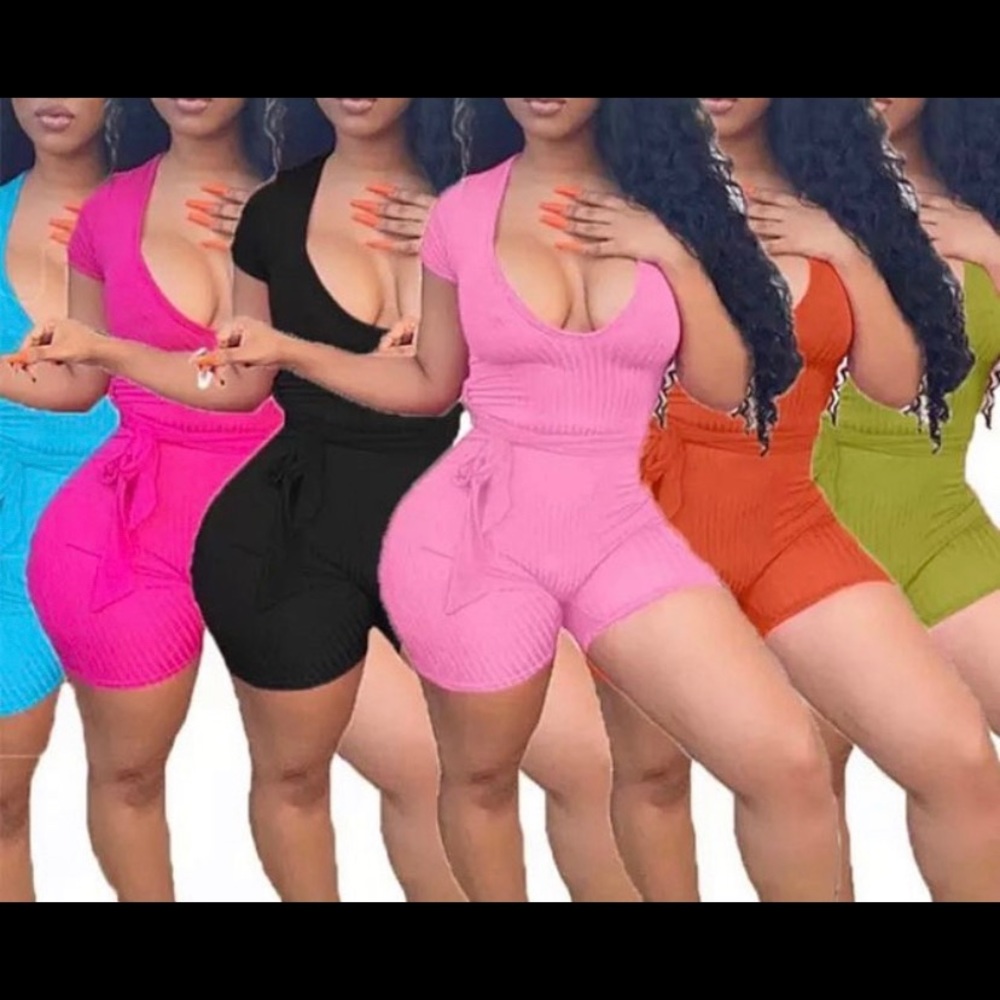 1 piece romper with tie belt (peach)